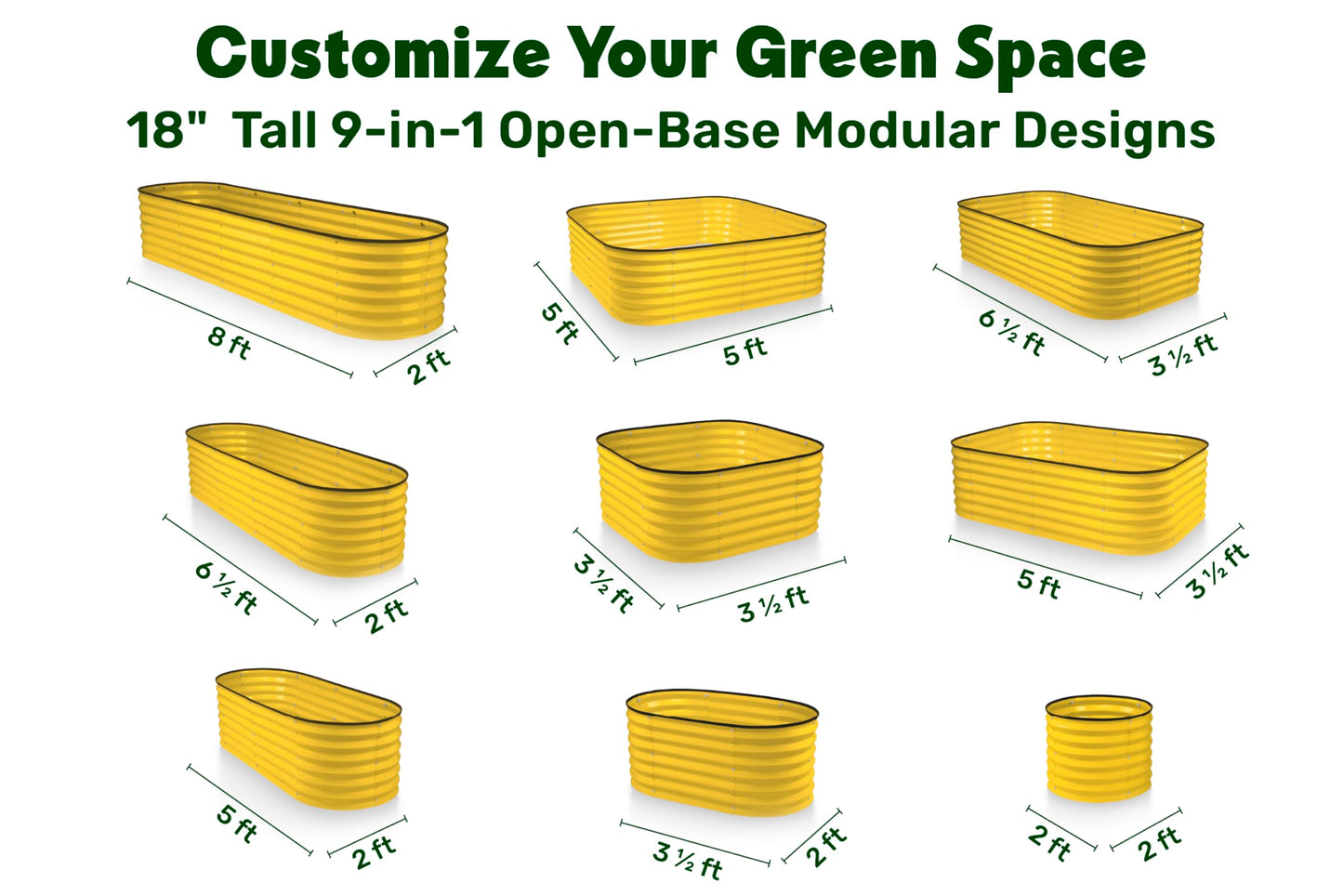 9-in-1 Galvanized Steel Raised Garden Bed // 8×2×1.5 ft Modular Planter for Gardening, Vegetables, Flowers // 18" Tall Metal Raised Garden Beds Outdoor (Yellow) // Patented Design Planter Box