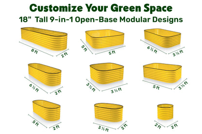 9-in-1 Galvanized Steel Raised Garden Bed // 8×2×1.5 ft Modular Planter for Gardening, Vegetables, Flowers // 18" Tall Metal Raised Garden Beds Outdoor (Yellow) // Patented Design Planter Box