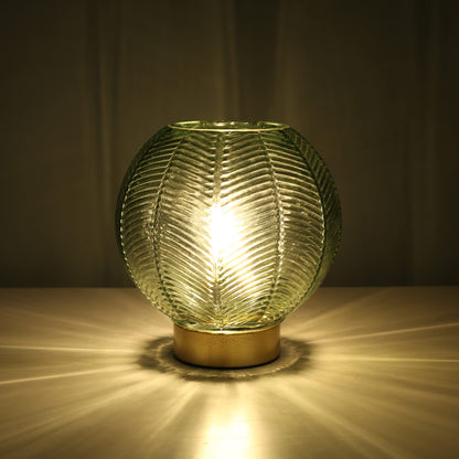 LUSHARBOR Battery Operated Lamp with Timer, Decorative Green Glass Table Lamp Cordless, Small Ambient Lamp for Bedside Bedroom Living Room Decor -Green