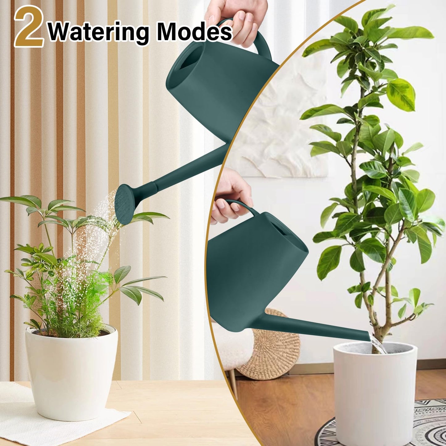 TTAOE GN Pro Grip Plastic Watering Can - for Indoor and Outdoor House Plant Garden - with Long Spout - 1/2 Gallon - Blackish Green