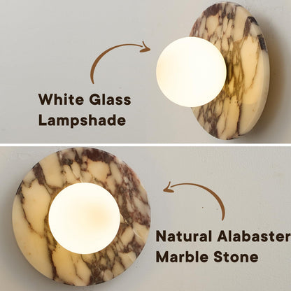 DLITISH 7.9 inch Natural Marble Wall Sconce, 1-Light Modern Alabaster Wall Lamp with Glass Lampshade, G9 Base Hardwired Stone Sconce Light for Bedroom, Living Room, Corridor, Bathroom, Entryway