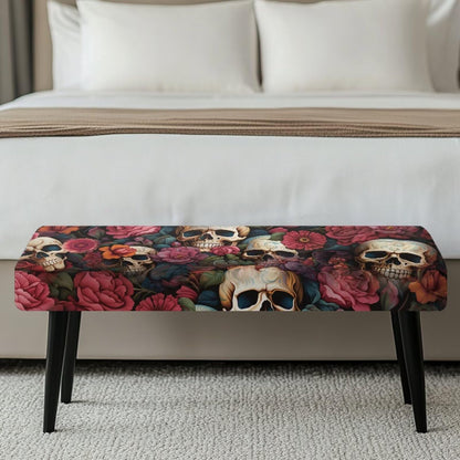 BYOXPUVI Skull Peony Pattern Bench Cover Slipcover,Halloween Decorative Removable Bench Chair Covers Stretch Seat Cushion Protector