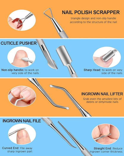 MORGLES Cuticle Remover Tools, Nail Files and Buffers Set with 1 Orange Cuticle Oil, Trimmer and Pusher, Nail Care Kit for Women