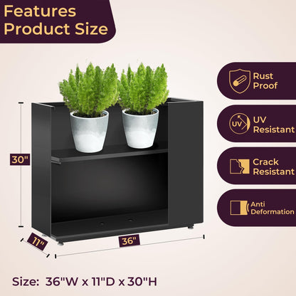 Foresland 36Wx11Dx30H Tall Metal Planter Box with Removable Middle Partition and Adjustable Feet, Outdoor Elevated Planters for Patio, Yard, Deck | Easy Assembly, Drainage Holes, Black