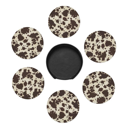 6 Pack Cute Cow Print Coasters, 4 inch Cow Print Coasters with Holders, Cute Cow Coasters for Women Men