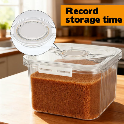 FMOACEN Airtight Brown Sugar Container 5.2Qt(5L) Large Brown Sugar Keeper Storage Container with Spoon Plastic Clear food Saver Jar Canisters with lid for home kitchen Rice Container Baking Salt Snack