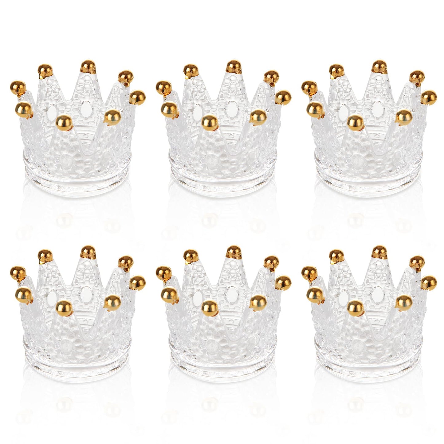 LOLYSIC 6 Pack Votive Candle Holders, Crown Glass Tealight Candle Holder for Wedding, Party, Home Decoration, Jewelry Storage Tray