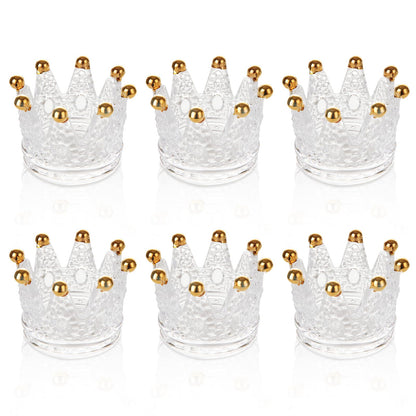 LOLYSIC 6 Pack Votive Candle Holders, Crown Glass Tealight Candle Holder for Wedding, Party, Home Decoration, Jewelry Storage Tray