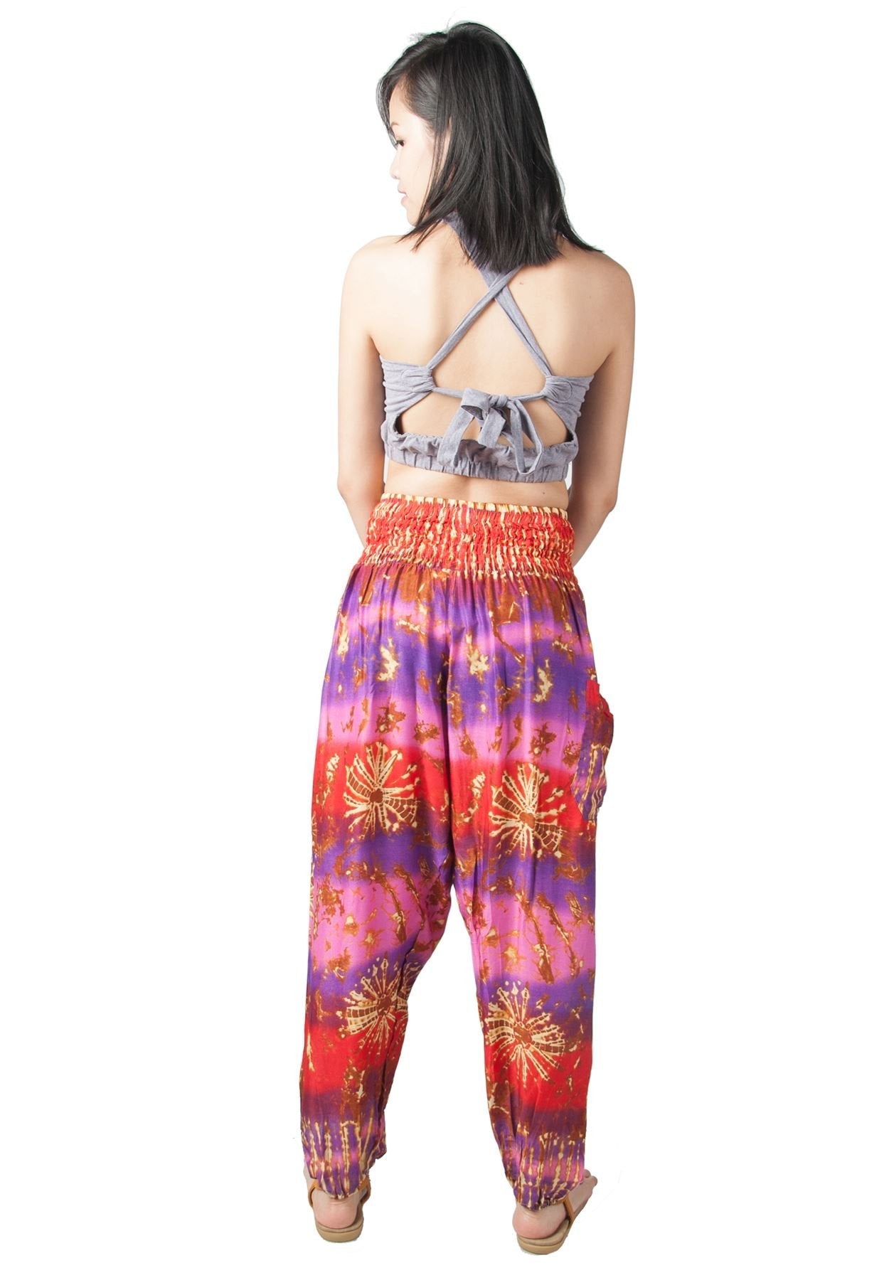 Lofbaz Women's Floral Boho Genie Aladdin Smocked Waist Harem Pants