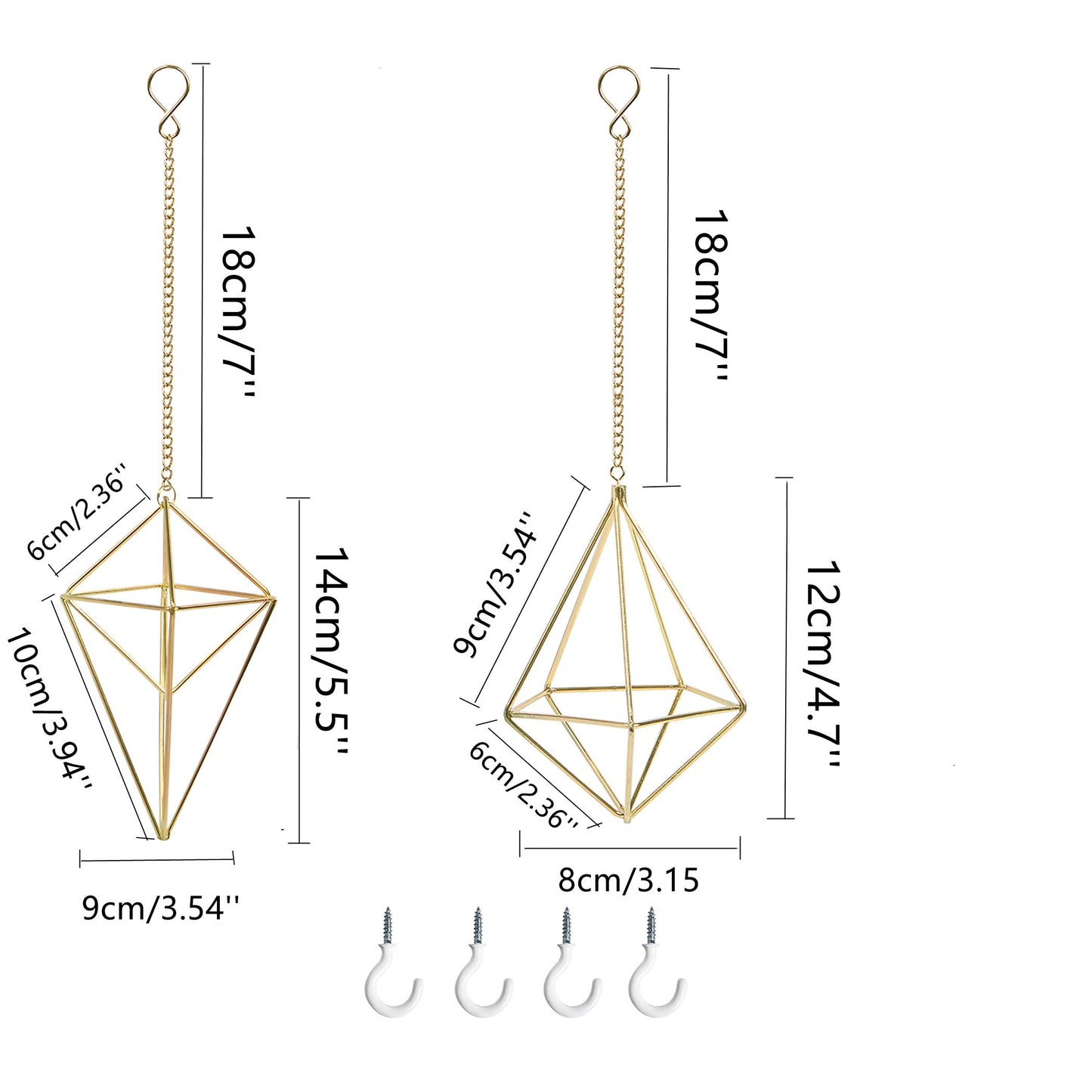 4Pcs Hanging Metal Air Plant Holder with Chain Mini 2 Style Tillandsia Geomitric Airplants Hanger Air Fern Cage Decor for Home and Office