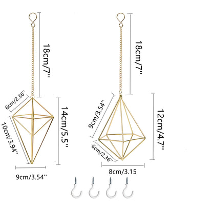 4Pcs Hanging Metal Air Plant Holder with Chain Mini 2 Style Tillandsia Geomitric Airplants Hanger Air Fern Cage Decor for Home and Office