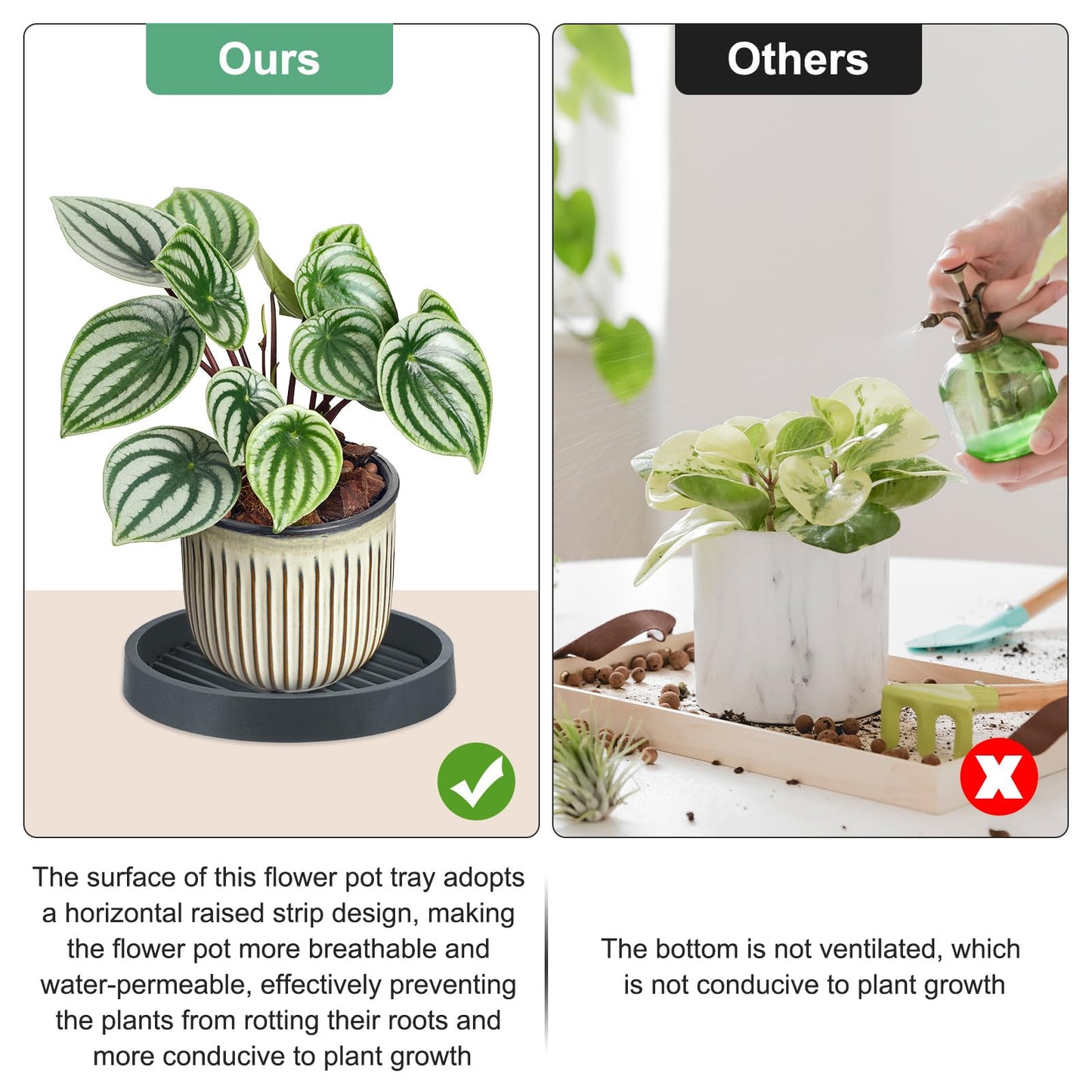 M METERXITY 2-Pack Plant Saucer, 7.9 Inch Flower Pot Saucers, Thicker Anti-Rot Root Plastic Plant Saucer for Indoor/Outdoor Potted Plant/Plant Water Catcher Tray [Cement Ash]