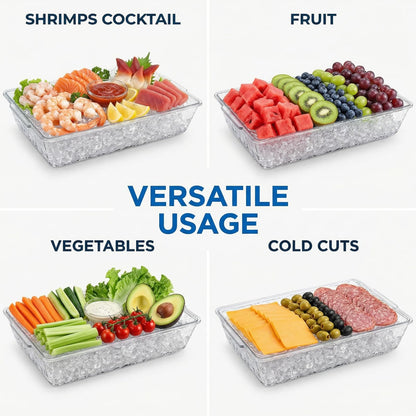 ZENFUN 2 Pack Ice Chilled Serving Tray, Plastic Chilled Party Platter for Fruit, Veggie Trays Large Removable Serving Tray for Cold Dish, Ideal for Appetizers, Seafood, Desserts, Charcuterie Board
