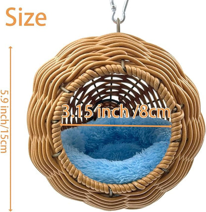 Rattan Bird Nest for Cage，Hanging Parrot Breeding Nesting House Washable Soft Lay Warm Sleep Hut Bird Cage Accessories for Cockatiels Budgerigars Finches Canaries (Circular Opening)