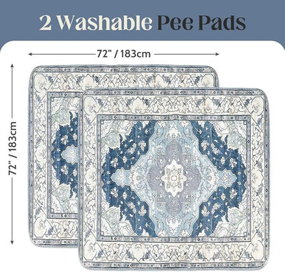 Washable Pee Pads for Dogs, 2 Pack Reusable Puppy Training Pads 72"x72" Super Absorbent Waterproof Dog Training Pads, Non-Slip Potty Pads, Whelping Pads Litter Mat Navy & Ecru