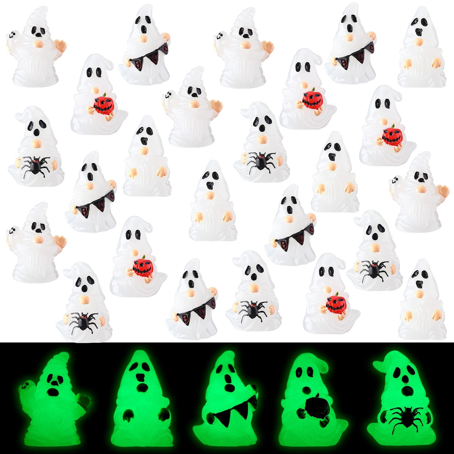 Quzzil 80 Pcs Halloween Glow in Dark Ghost Luminous Mini Resin Ghost Figurines Bulk to Hide Halloween Miniature Figurines Decorations for Landscape Patio Garden Yard Party Village Crafts