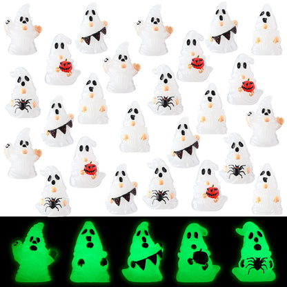 Quzzil 80 Pcs Halloween Glow in Dark Ghost Luminous Mini Resin Ghost Figurines Bulk to Hide Halloween Miniature Figurines Decorations for Landscape Patio Garden Yard Party Village Crafts
