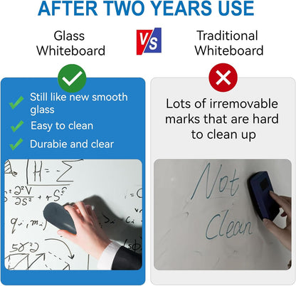 Magnetic Glass Whiteboard - 72"X48" Dry Erase White Board Frameless Glass Boards with Super Strong Magnets, Wall Mounted for Office, School and Home
