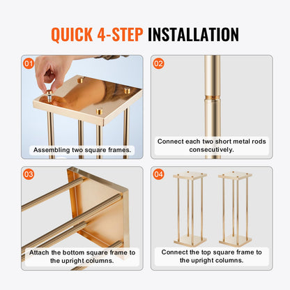 Happybuy 4PCS Gold Metal Column Wedding Flower Stand, 23.6-inch High with Metal Laminate, Cylindrical Vase Geometric Centerpiece Display Stands for Event, Reception & Party Decoration
