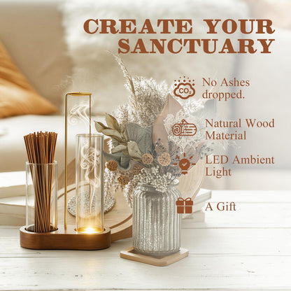2 in 1 Glowing Incense Holder for Sticks with Ash Catcher and Adjustable Ambient Lighting, Alligator Clip-on Incense Burner Holder with More Secure Hold, Suitable for Yoga, Meditation, Home Decor