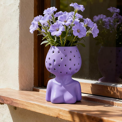 Ravixor Female Form Flower Vase, Unique Face Planter Pot with Drainage Hole, Resin Flower Pot for Indoor Outdoor Plants Succulents Boho Home Decor Gift, Purple