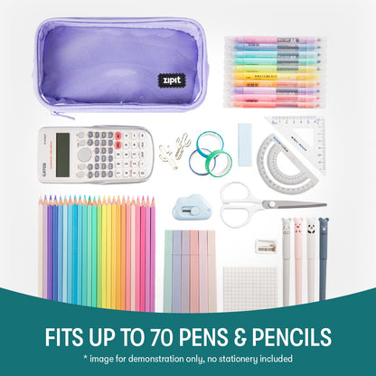ZIPIT Half & Half Pencil Case for Girls, 3 Compartment Zipper Pouch for School, Stationery Bag for Teen and Adults, Purple