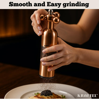 KRAFTEL Premium 8" Salt and Pepper Grinder 2PK. Large Peppermill - Refillable, Adjustable Coarse, Antique Stainless Steel Spice Shaker. Clear Acrylic aesthetic - Cute Copper Color Kitchen Gift for Mom