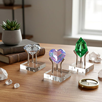 AOZUO 12 Pack Rock Display Stands, Stainless Steel 3 Pegs Rock Display Easel Stands, Clear Acrylic Base Display for Fossil Coral Crystal Geodes Mineral Agate Small Collectibles