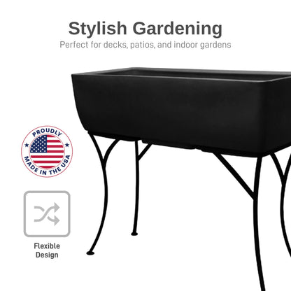 RTS Home Accents 36" x 15" Rectangular Garden Planter with Wrought Iron Stand for Indoor or Outdoor Gardening, Black - Durable, Stylish, and Weather-Resistant Planter for Modern Garden Spaces
