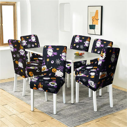 qwpmvhsak Halloween Chair Covers Set of 6, Scary Pumpkin Gnome Dining Chair Protectors, Black Elastic Removable Washable Dining Chair Covers for Halloween Kitchen Restaurant Holiday Decor