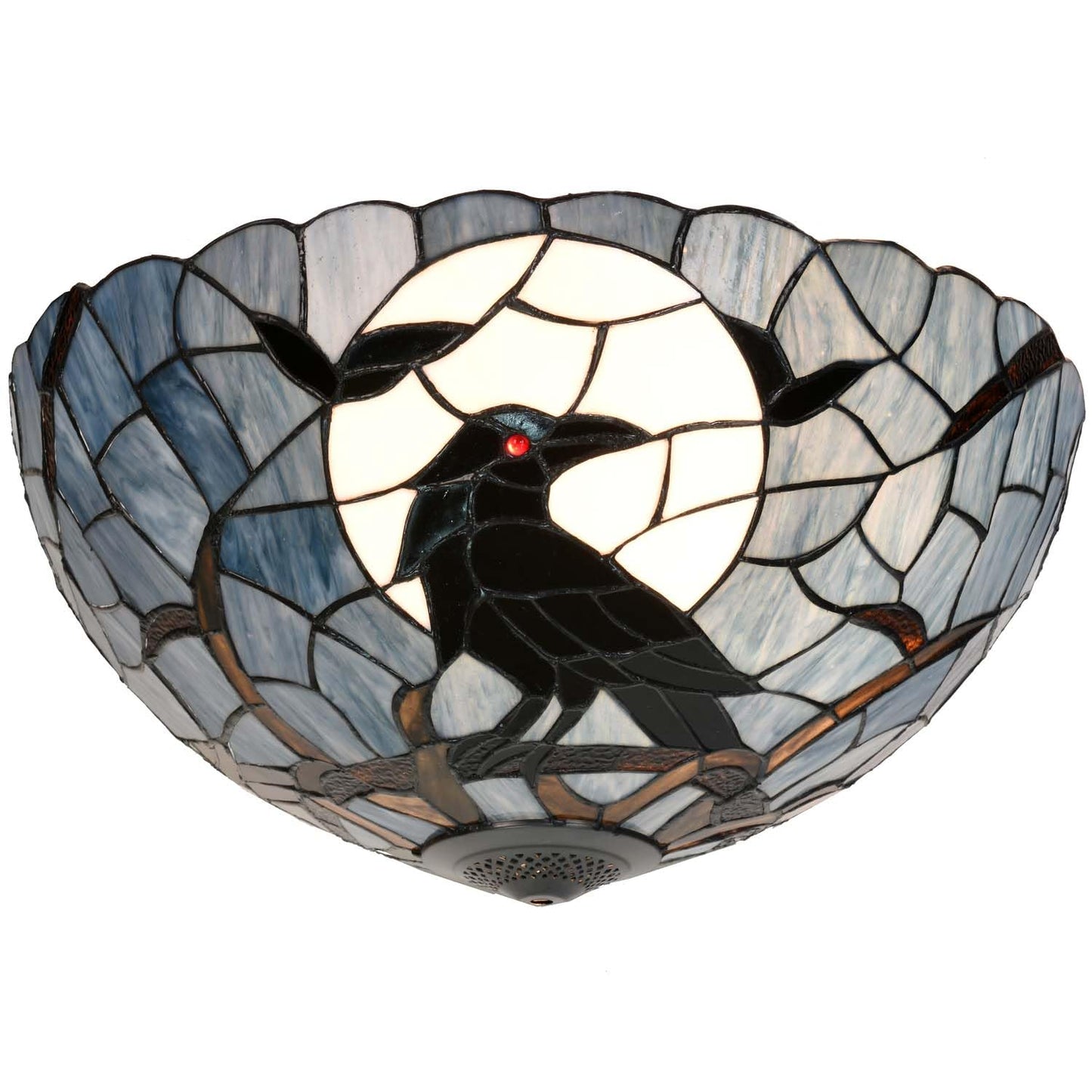 Bieye L12006 Tiffany-Style Stained Glass Raven Ceiling Pendant Light, 3-Light Hanging Ceiling Fixture with Adjustable Chains (Dark Blue, 20 inches Wide)