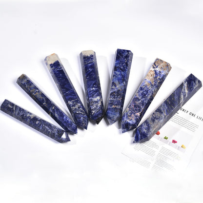 JIC Gem Large Blue Sodalite Obelisk Tower Points Healing Crystal Wand 6 Faceted Blue Quartz Crystals Tower Wand Home Decor Reiki Healing 2.6-3.0 Lbs