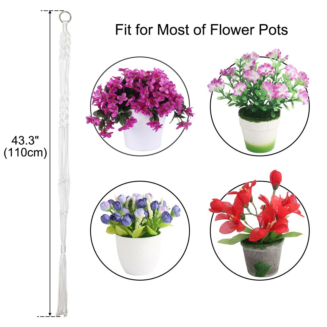 uxcell Nylon Outdoor Indoor Balcony Macrame Plant Hanger Flower Pot Holder Hanging Rope Baskets 2pcs White