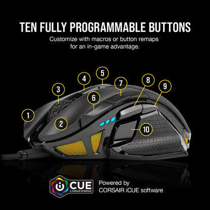 Corsair NIGHTSABRE RGB Wireless Gaming Mouse for FPS, MOBA - 26,000 DPI - 11 Programmable Buttons - Up to 100hrs Battery - iCUE Compatible - Black