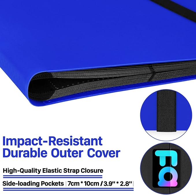 【2026】Trading Card Binder 9 Pocket, Premium Sports Collection Binder Game Cards Book with Sleeves Side Loading, Anti-open Strap Double Sided Waterproof 360 Card Folder