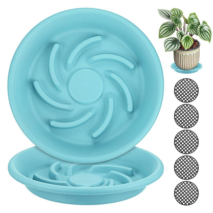 M METERXITY 2-Pack Plant Saucer, 5.7 Inch/ 14.5cm Plastic Plant Trays Thicker for Pots/Indoor/Outdoor/Water Drainage and Protection, Flowerpot Drip Tray [Light Blue]