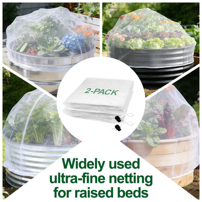 2 Pack Garden Netting for Raised Beds, Ultra-Fine Mesh Plant Covers with Drawstring, Bird, Pest & Small Animal Barrier for Vegetables, Fruits & Flowers, Fits 2 ft Dia x 1 ft H Round Raised Beds