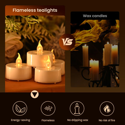 JOSU 12Pcs Flickering Flameless Led Tea Lights Candles Battery Operated, 200+ Hours Fake Electric Candles with Remote Timer, Warmer Lamp White Candlesticks for Home Wedding Party Decor
