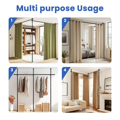 Room Divider No Drill Tension Curtain Rods Wall Divider for Room Separation (W) 35-200in×(H) 43-120in Adjustable, Heavy Duty Partition Space Separator Freestanding Tension Curtain Stand, Black