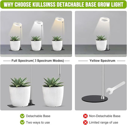 Kullsinss Grow Lights for Indoor Plants, 48 LEDs Full Spectrum Halo Plant Light for Indoor Plants, Height Adjustable Growing Lamp with Detachable Base, 3/9/12Hrs Timer, 10 Brightness, 3-Pack