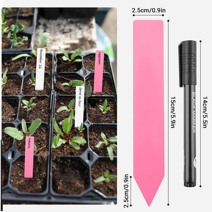 GREANER Window Boxes Planters with 100PCS 6inch Colorful Plant Label, 3PCS 16x3.8 Inch Large Herb Planters with Tray, Indoor Succulent Cactus Flowers Vegetable Plastic Rectangle Pots for Balcony, Offi