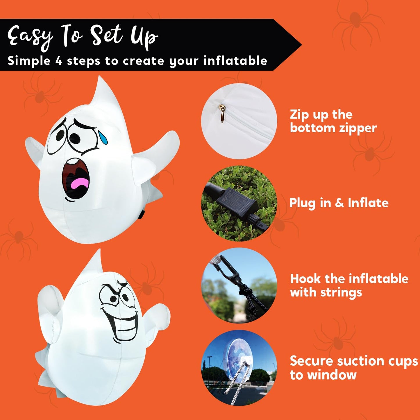 Joiedomi 2 Pcs Halloween Inflatables Outdoor Decorations, Halloween Blow Ups Ghost with Built-in LEDs, Cute Window Inflatable Ghost for Window Decorations