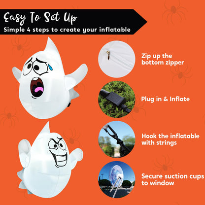 Joiedomi 2 Pcs Halloween Inflatables Outdoor Decorations, Halloween Blow Ups Ghost with Built-in LEDs, Cute Window Inflatable Ghost for Window Decorations