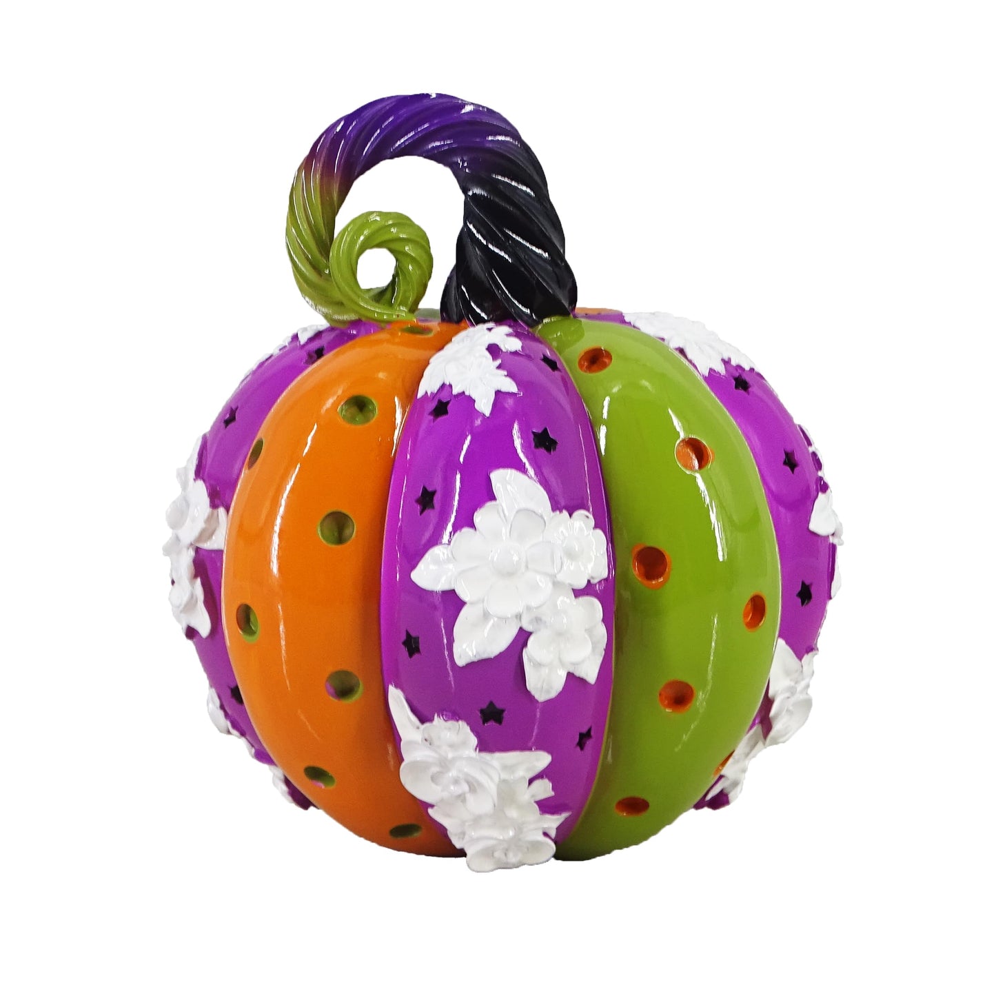 SEAKINGDOM YHH Premium Handmade Pumpkin Statue - 7 Inch Fall Harvest Decor, Resin Sculpture for Thanksgiving Centerpiece, Halloween Tabletop, Mantel & Bookshelf Display (Purple, Green, and Yellow)