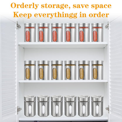 24 Pcs Stainless Steel Spice Jars with Shaker Lids, Seasoning Jars with Adjustable Pour Holes and Glass Window, Empty Spice Bottles for Kitchen Salt Pepper Sugar Seasonings (3.4oz)