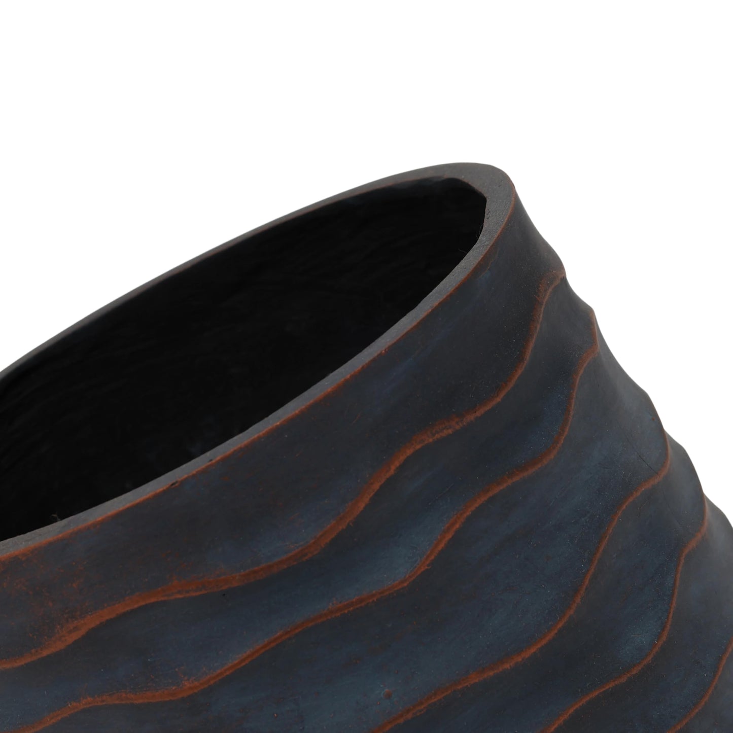 GDFStudio Set of 2 Large Round Planters for Indoor Outdoor Use, Lightweight MGO Flower Pots with Drainage Hole, Textured Modern Plant Pots for Orchid Succulent Patio Balcony Garden, Copper Grey-Blue