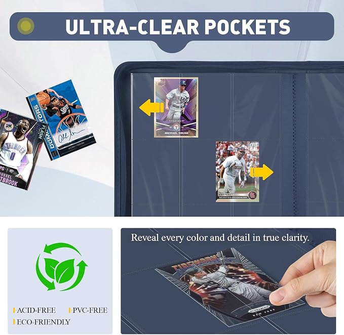 Trading Card Binder 9 Pocket, 360 Pockets Double-Sided Card Album, Premium PU Leather Zipper Card Holder for MTG, TCG, Sports & Game Cards, Must-Have for Collectors（Navy Blue）