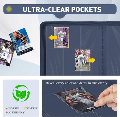 Trading Card Binder 9 Pocket, 360 Pockets Double-Sided Card Album, Premium PU Leather Zipper Card Holder for MTG, TCG, Sports & Game Cards, Must-Have for Collectors（Navy Blue）