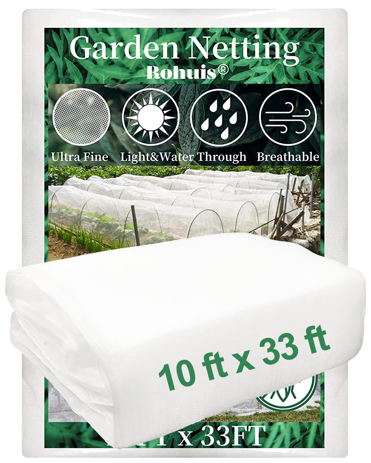 Garden Netting for Raised Beds, 10 ft x 33 ft Ultra Fine Mesh Mosquito Net Pest Barrier Bird Bug Insect Netting for Garden Greenhouse, Plant Row Cover for Protect Vegetables Fruits Flowers Trees