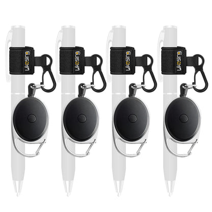 Likesing 4 Retractable Pencil Holder Set, 27.5" Anti-Lost Retractable Pen Holder with Clip, Elastic Reel Pen Leash for Nurses, Teachers, Waitres, Carpenters, Construction Workers(Black)